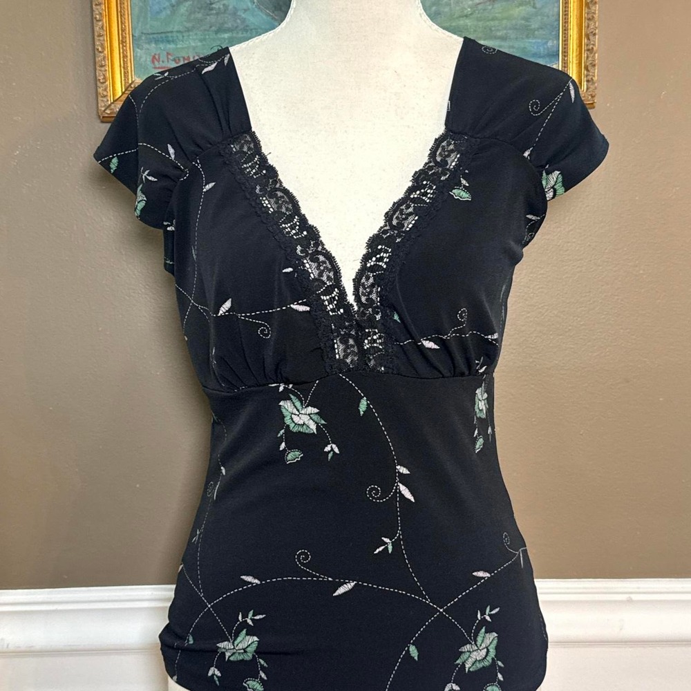 JKLA California Y2K Floral Lace Babydoll Top Black Size Small